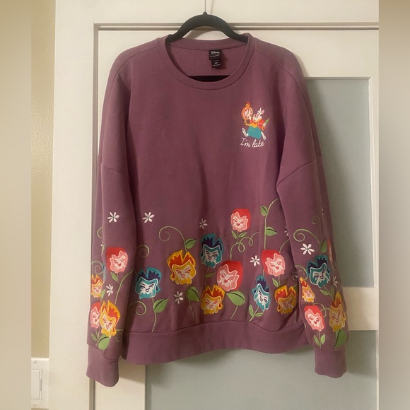 Her Universe Disney Alice in Wonderland I'm Late Flower Crewneck Size Medium - Picture 3 of 8